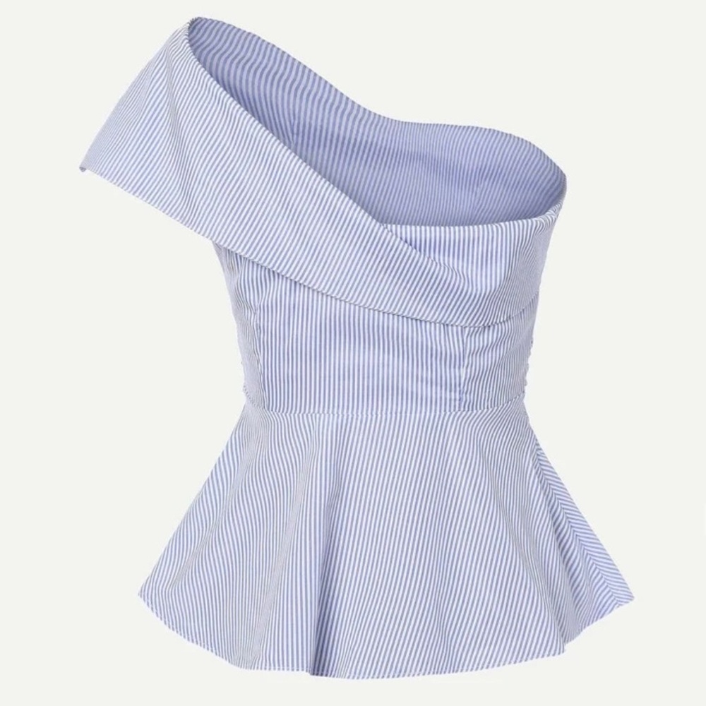SHEIN Frenchy Pinstriped One-Shoulder Bow Peplum Top size M - Picture 2 of 4